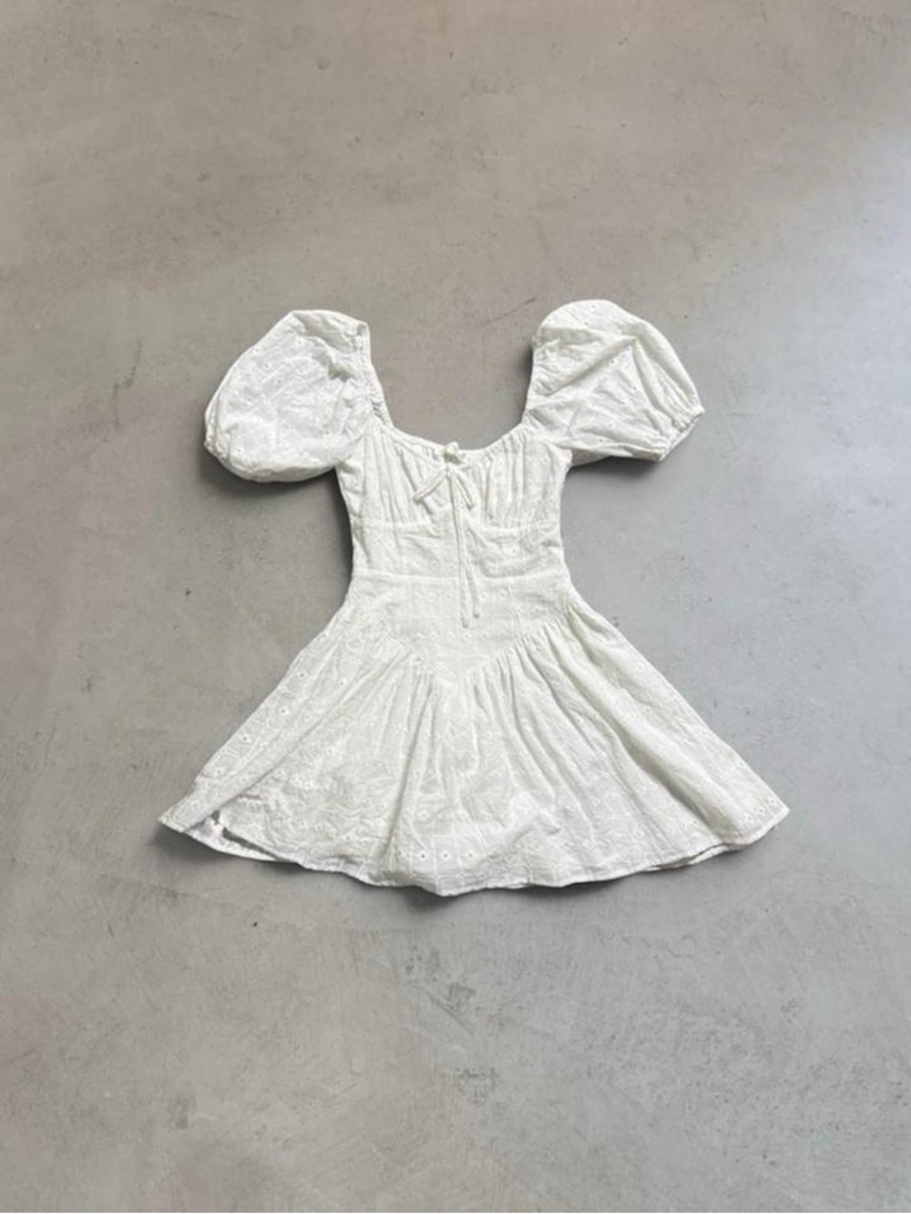 Alatr’d State Puff Sleeve Corset Basque Waist Eyelet Mini Dress